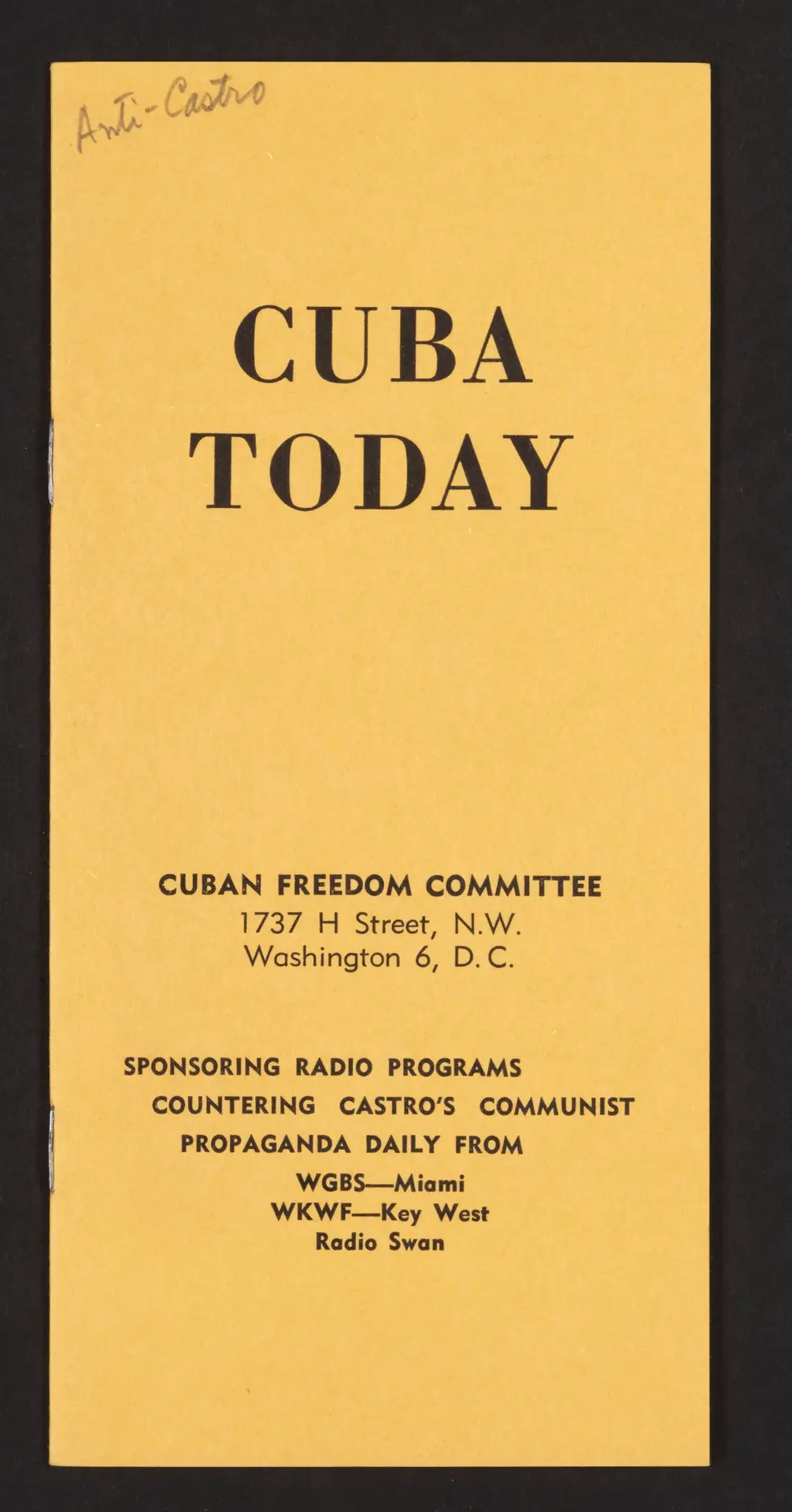 Pamphlet: “Cuba Today” by the Cuban Freedom Committee