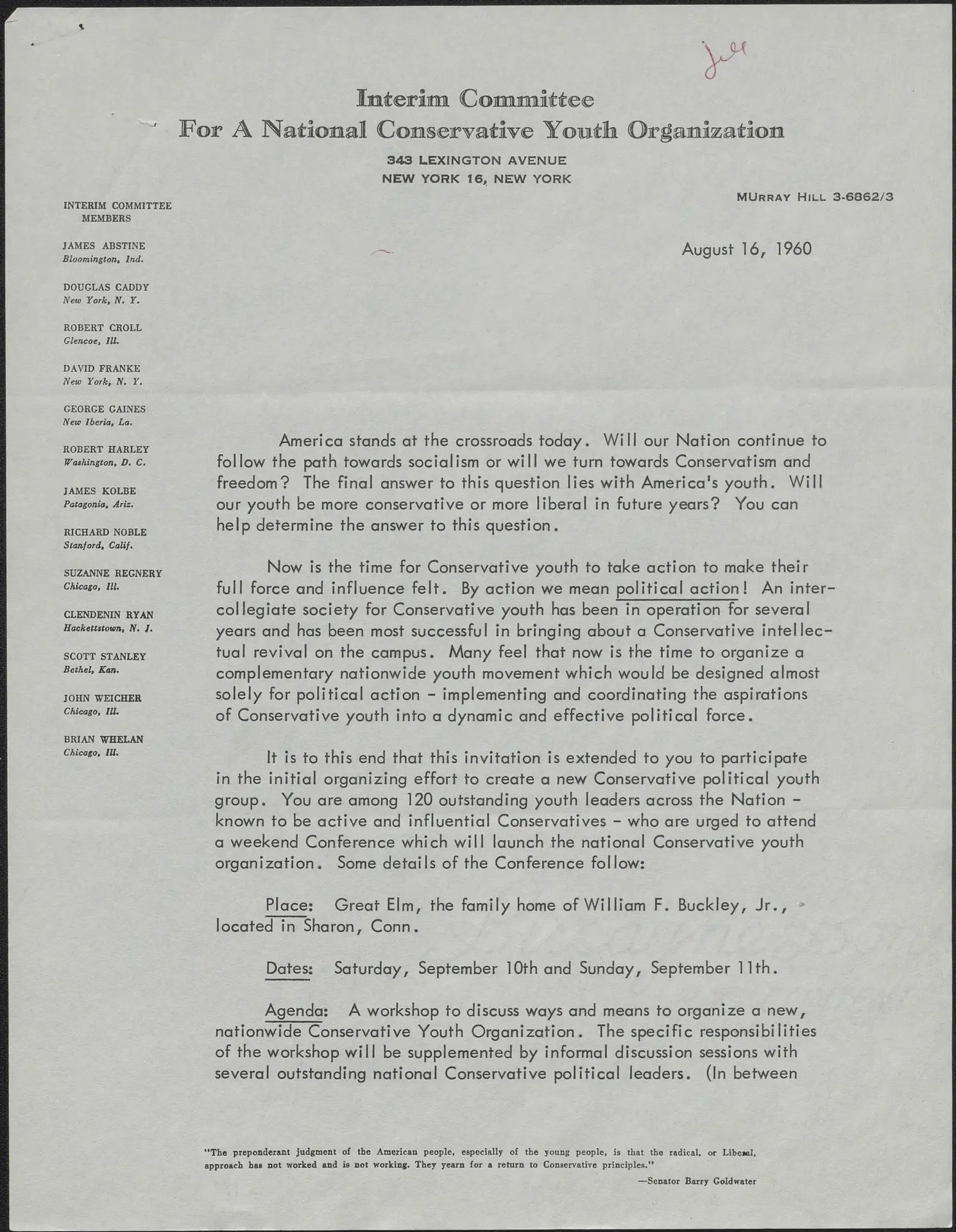 Leaflet: Founding Invitation to a National Conservative Youth Organization