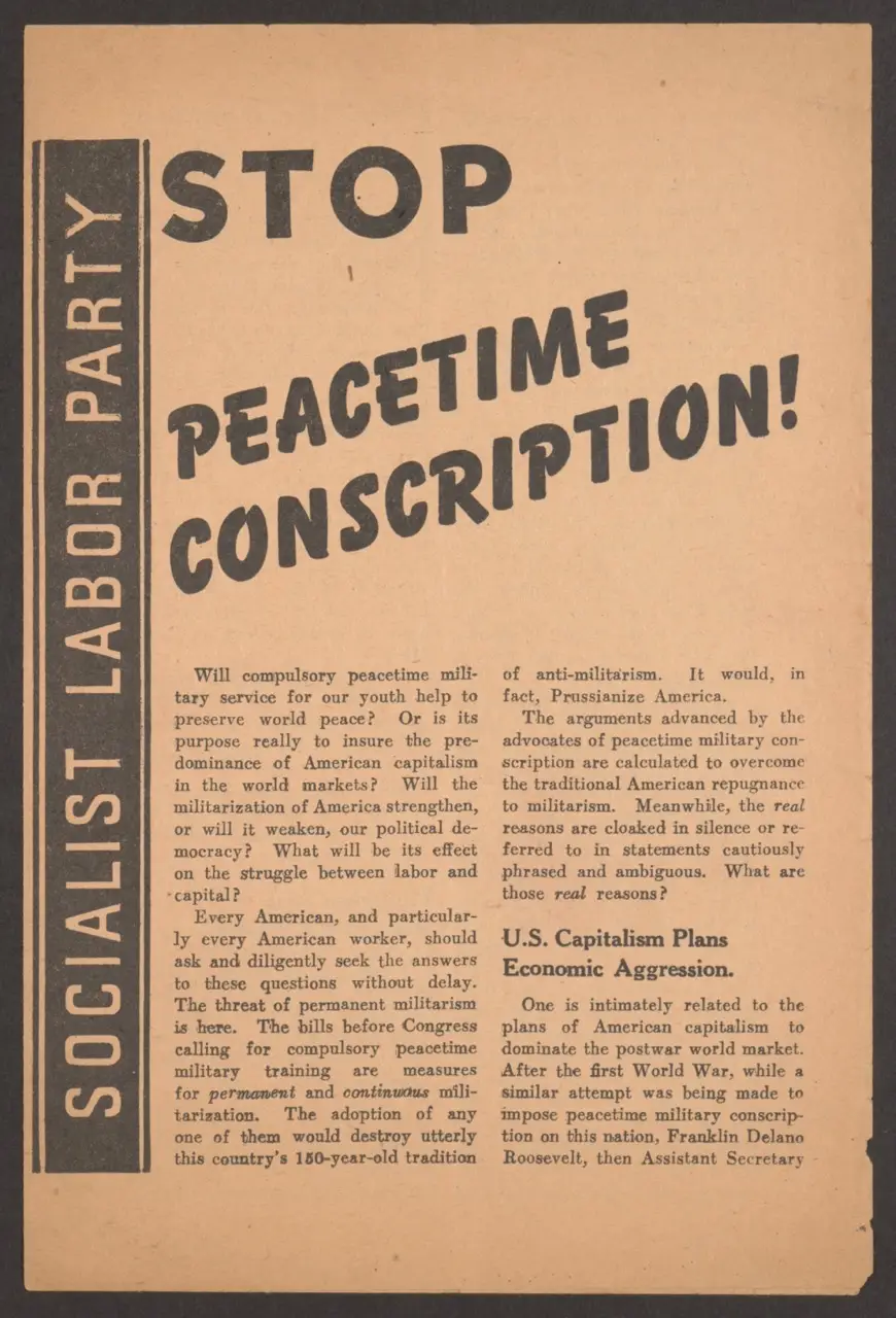 Leaflet: “Stop Peacetime Conscription!” (1940)