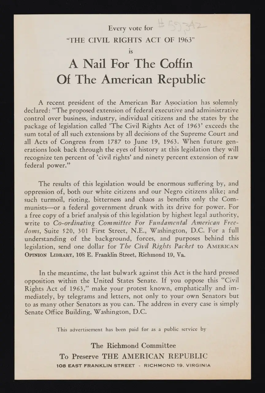 Advertisement: “A Nail for The Coffin of the American Republic” (1963)