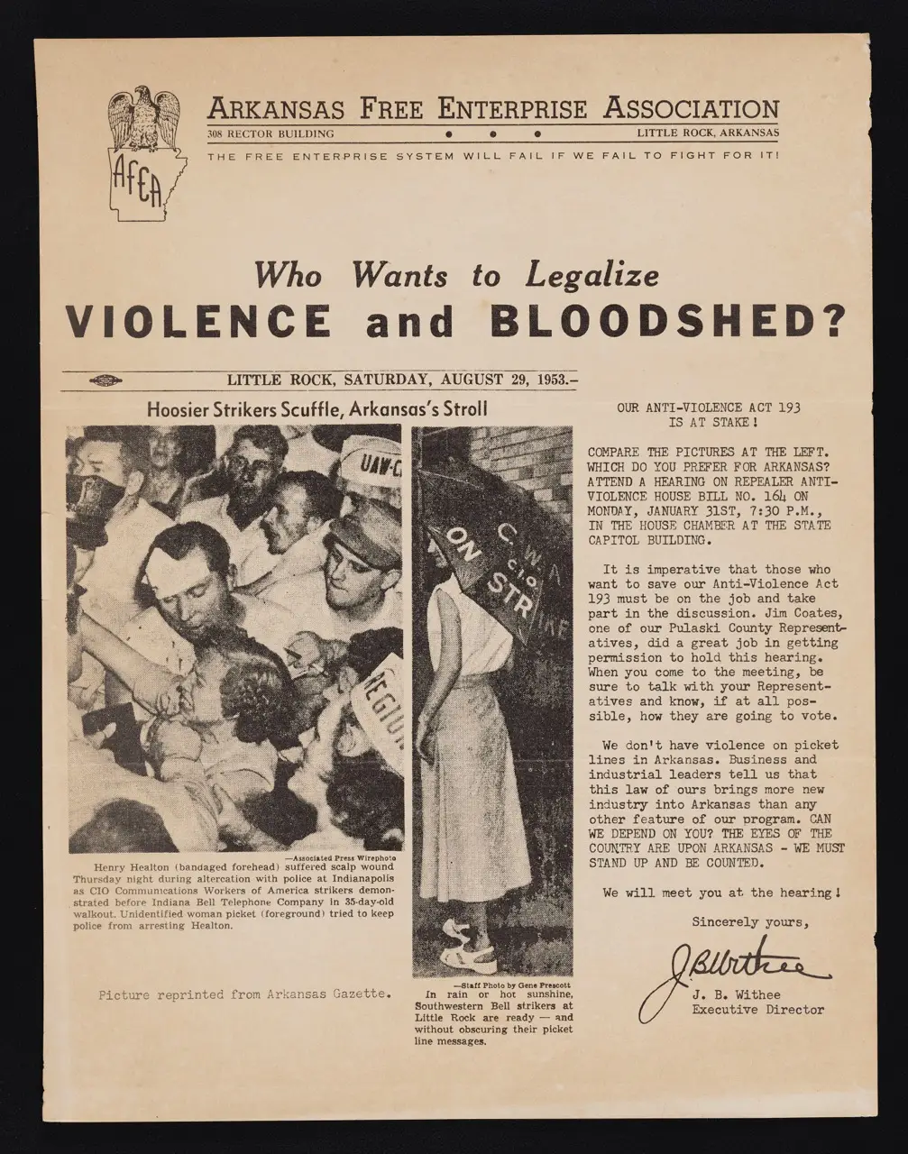 Circular: “Who Wants to Legalize Violence and Bloodshed?” (1955)