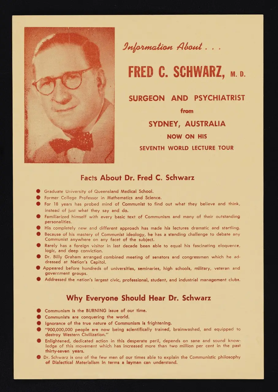 Flyer: “Information About Fred C. Schwarz, M.D.”