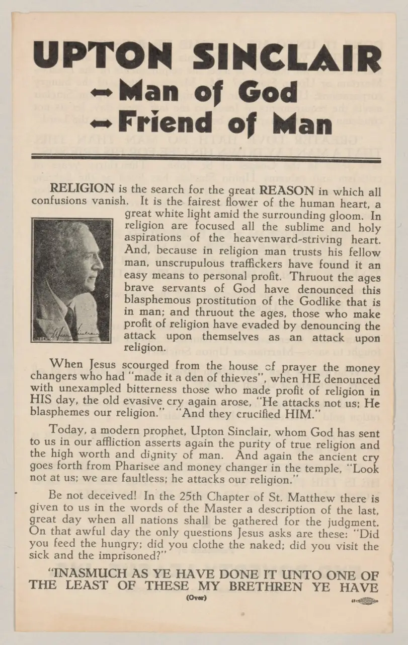 Leaflet: “Upton Sinclair—Man of God, Friend of Man”