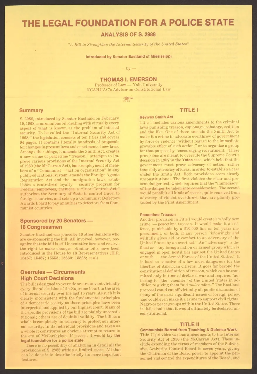 Pamphlet: The Legal Foundation for a Police State