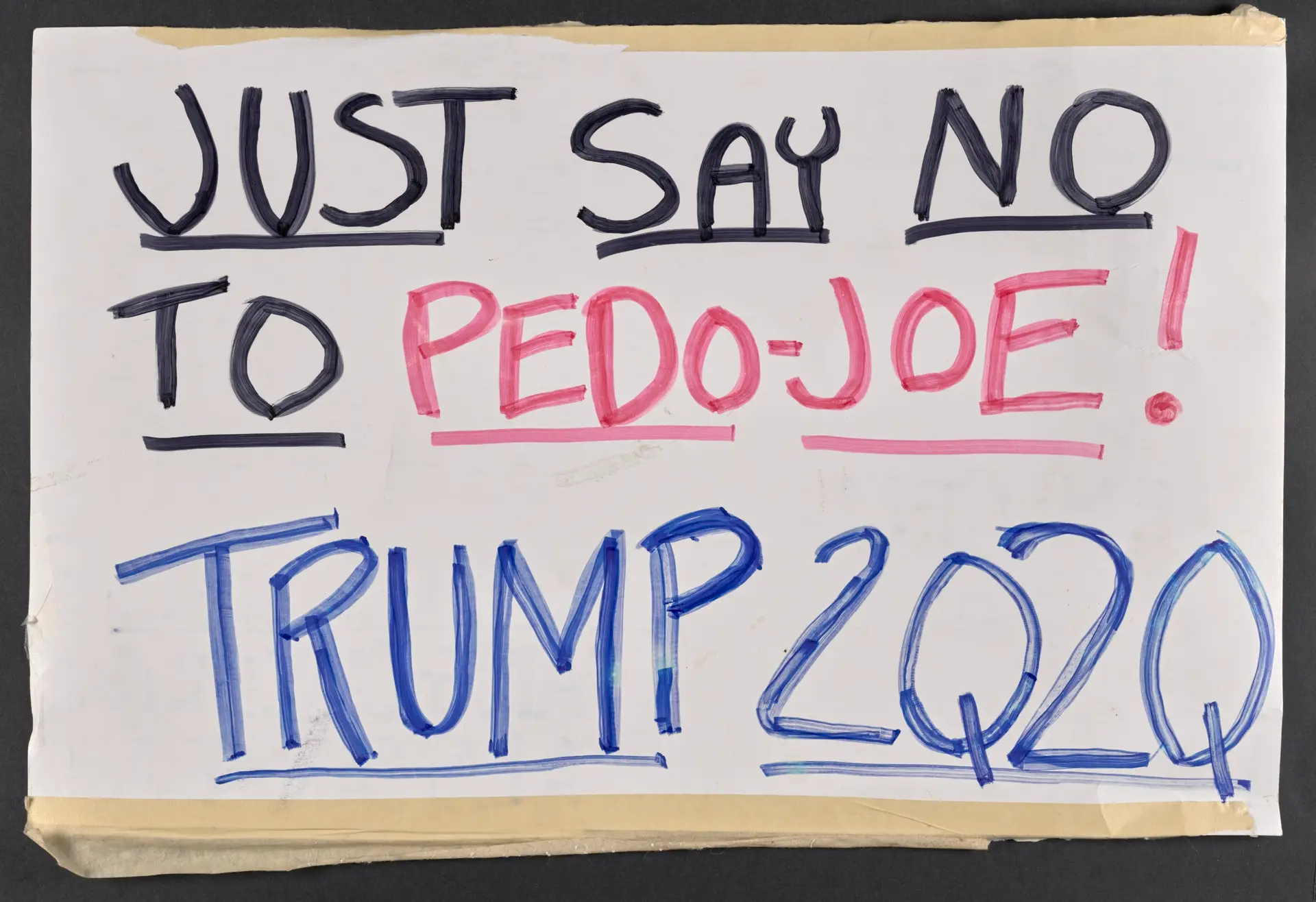 Protest Sign: “Just Say No to Pedo-Joe! Trump 2Q2Q”